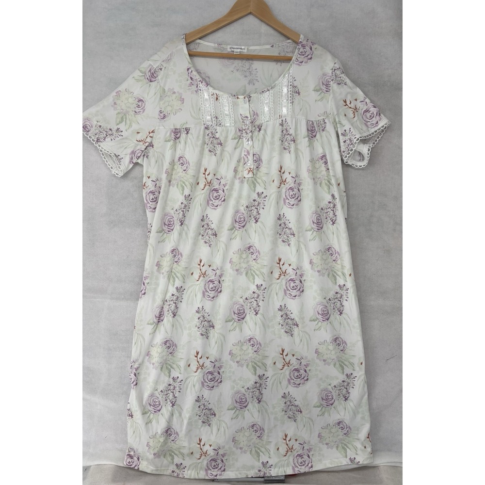 Catherine Malandrino Pink Wht Floral Lace Nightgown Sz 1X Soft Cottagecore